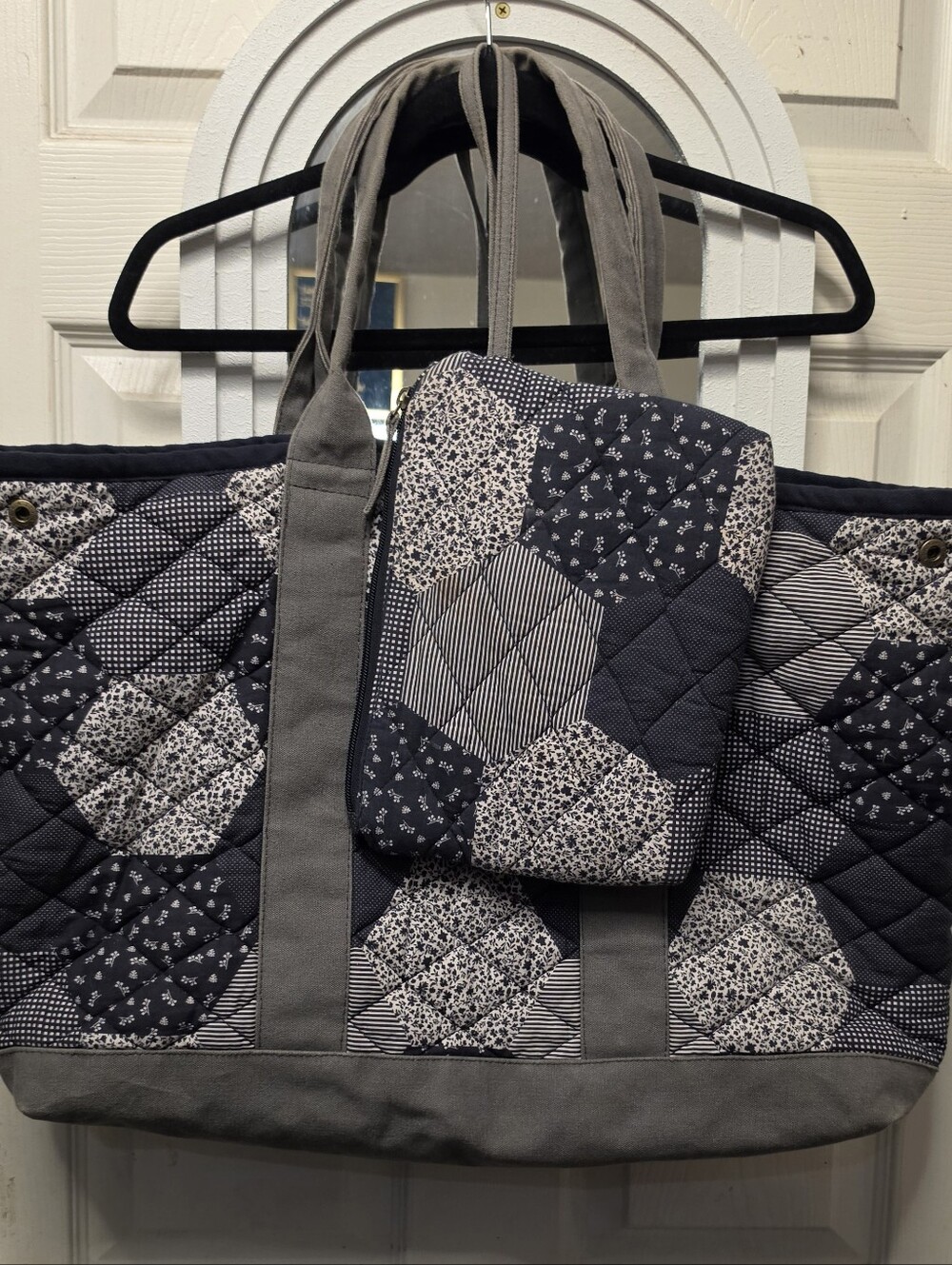 Free People Quilted Navy & White Patchwork Tote - Women Bags